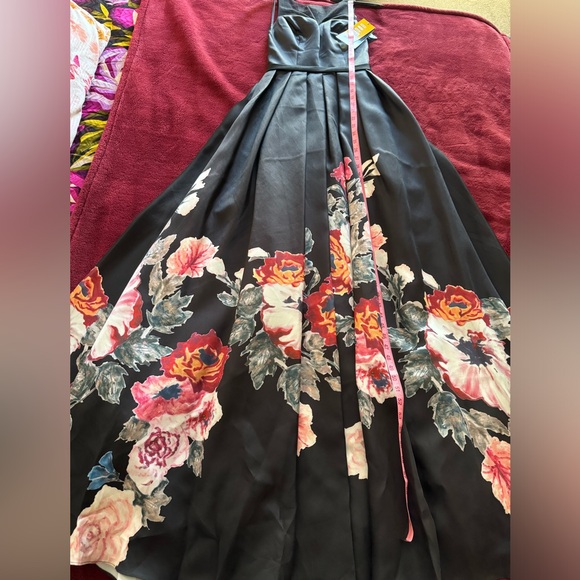 NWT GORGEOUS BLK SHEER FLORAL ILLUSION GOWN SZ 4, 64” LONG W/BUILT IN CRINOLINE - Picture 3 of 10